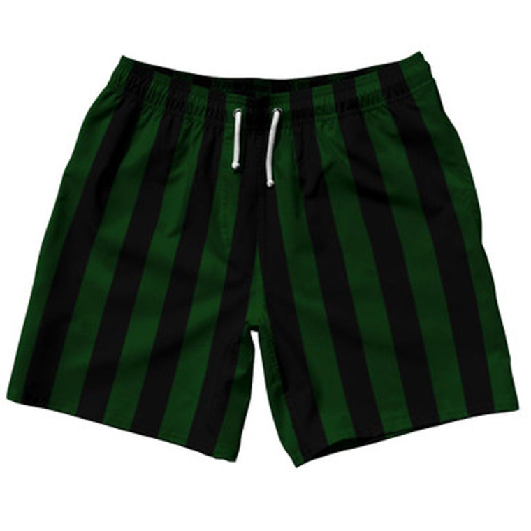 Forest Green & Black Vertical Stripe Swim Shorts 7.5" Made in USA by Ultras