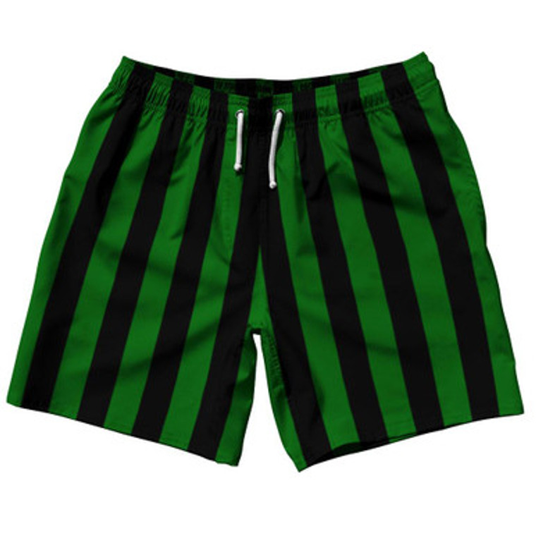 Kelly Green & Black Vertical Stripe Swim Shorts 7.5" Made in USA by Ultras