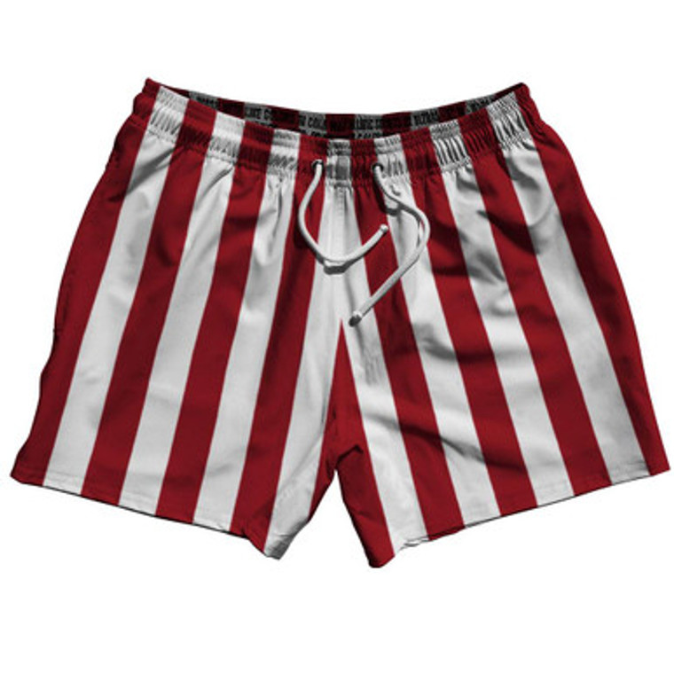 Cardinal Red & White Vertical Stripe 5" Swim Shorts Made in USA by Ultras