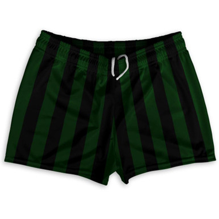 Forest Green & Black Vertical Stripe Shorty Short Gym Shorts 2.5" Inseam Made In USA by Ultras