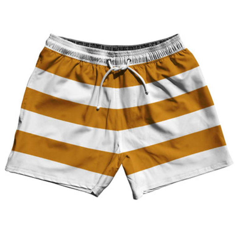 Burnt Orange & White Horizontal Stripe 5" Swim Shorts Made in USA by Ultras
