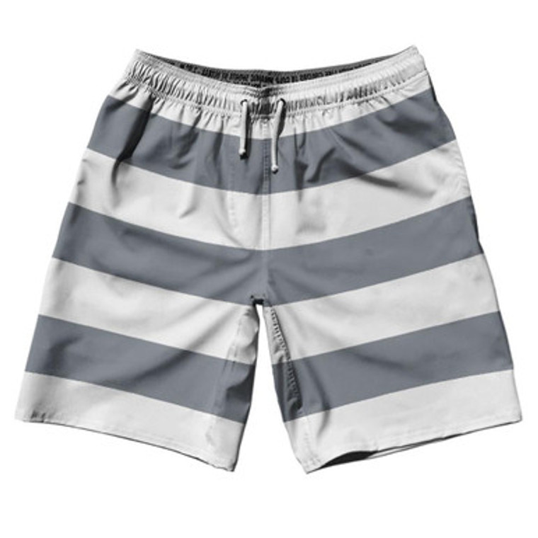 Dark Grey & White Horizontal Stripe 10" Swim Shorts Made in USA by Ultras