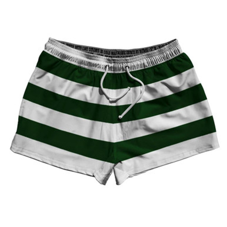 Forest Green & White Horizontal Stripe 2.5" Swim Shorts Made in USA by Ultras