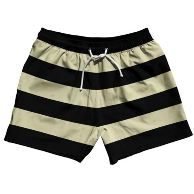 Vegas Gold & Black Horizontal Stripe 5" Swim Shorts Made in USA by Ultras