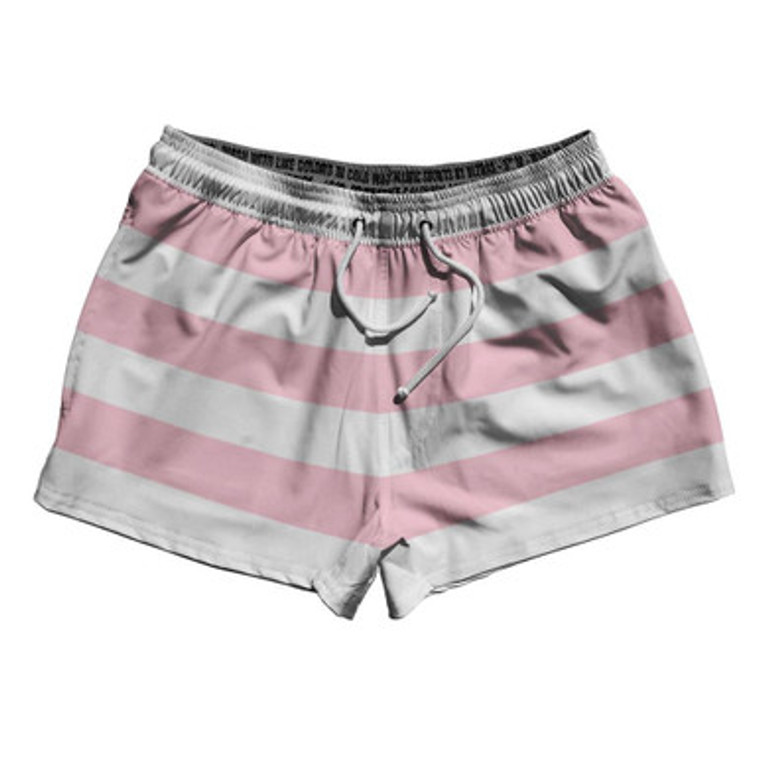 Pale Pink & White Horizontal Stripe 2.5" Swim Shorts Made in USA by Ultras