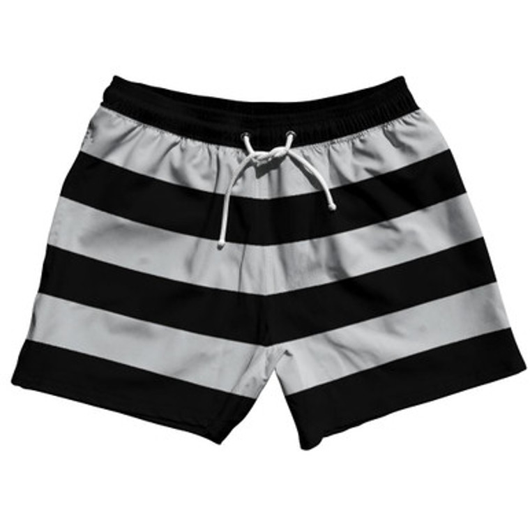 Medium Grey & Black Horizontal Stripe 5" Swim Shorts Made in USA by Ultras