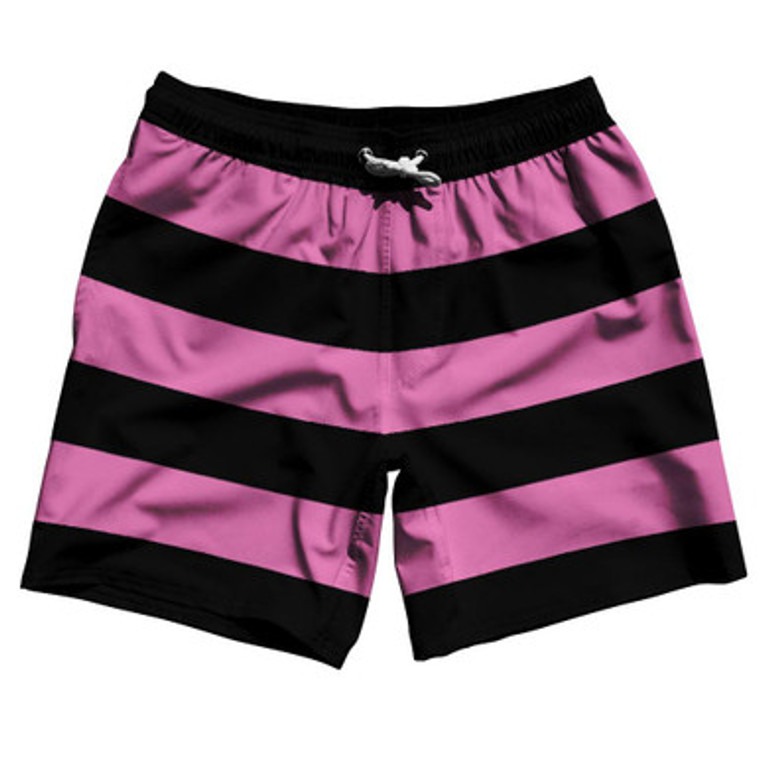 Hot Pink & Black Horizontal Stripe 7" Swim Shorts Made in USA by Ultras