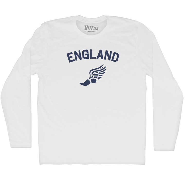 Title England Track Running Winged Foot Adult Cotton Long Sleeve T-shirt - White