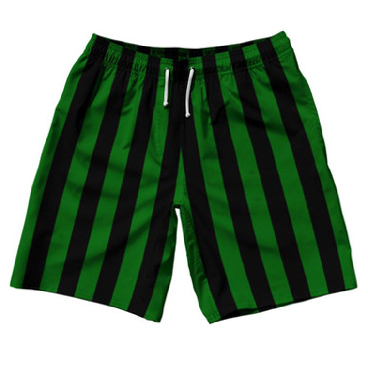 Kelly Green & Black Vertical Stripe 10" Swim Shorts Made in USA by Ultras