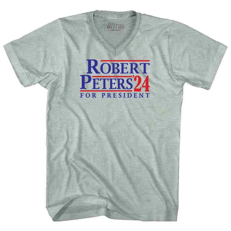 Robert Peters For President 24 Adult Tri-Blend V-neck T-shirt - Athletic Cool Grey