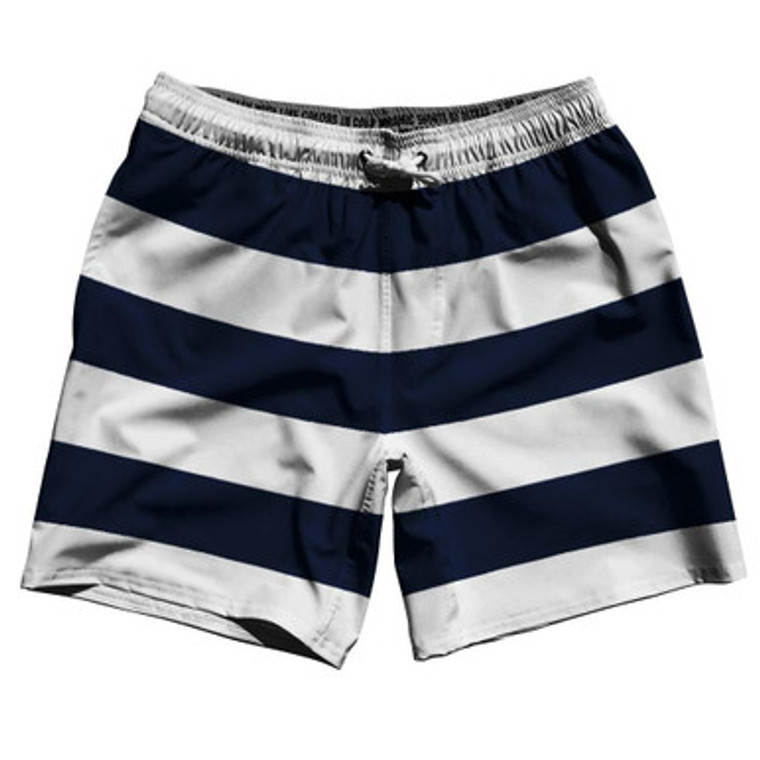 Navy & White Horizontal Stripe 7" Swim Shorts Made in USA by Ultras
