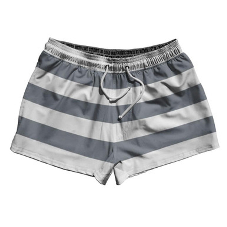 Dark Grey & White Horizontal Stripe 2.5" Swim Shorts Made in USA by Ultras