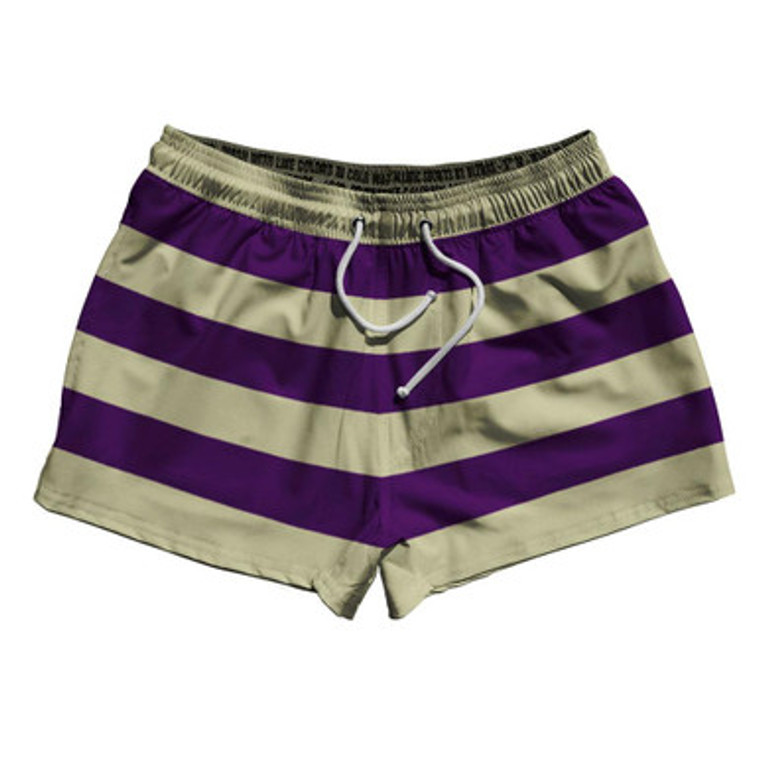 Medium Purple & Vegas Gold Horizontal Stripe 2.5" Swim Shorts Made in USA by Ultras