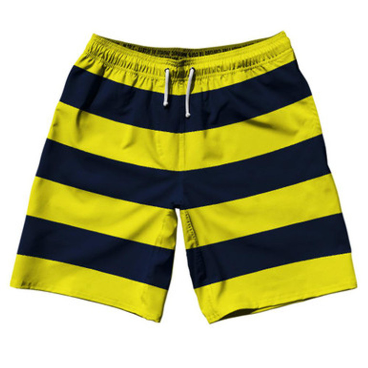 Navy & Yellow Horizontal Stripe 10" Swim Shorts Made in USA by Ultras