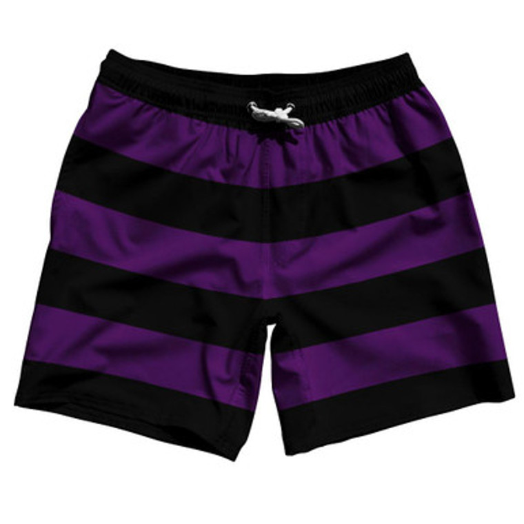 Medium Purple & Black Horizontal Stripe 7" Swim Shorts Made in USA by Ultras