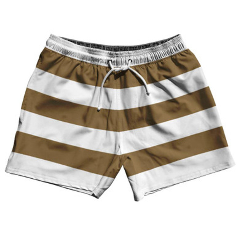 Medium Brown & White Horizontal Stripe 5" Swim Shorts Made in USA by Ultras