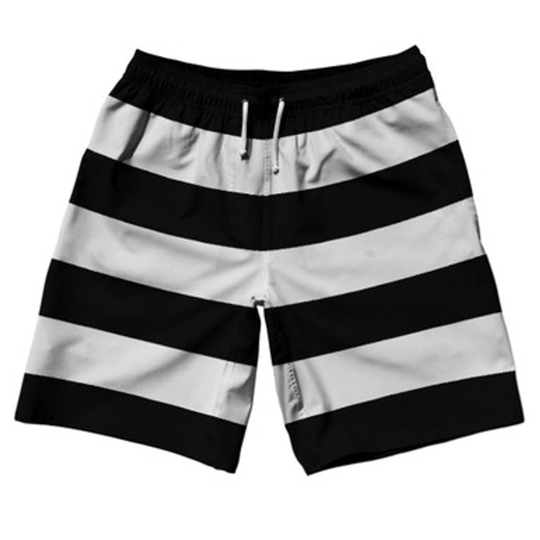 Cool Grey & Black Horizontal Stripe 10" Swim Shorts Made in USA by Ultras
