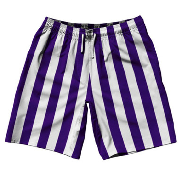 Purple Violet Laker & White Vertical Stripe 10" Swim Shorts Made in USA by Ultras