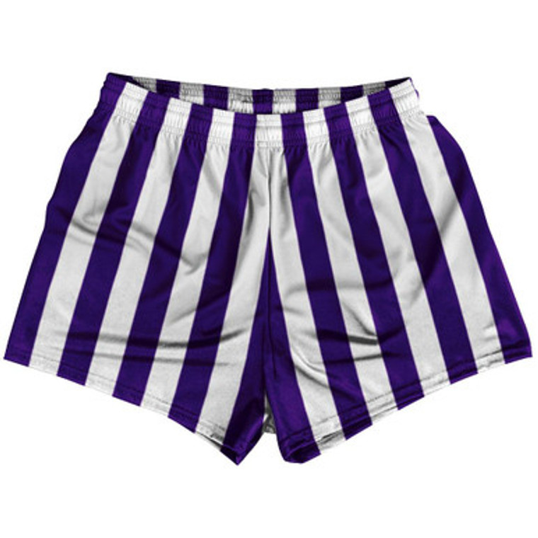 Purple Violet Laker & White Vertical Stripe Womens & Girls Sport Shorts End Made In USA by Ultras
