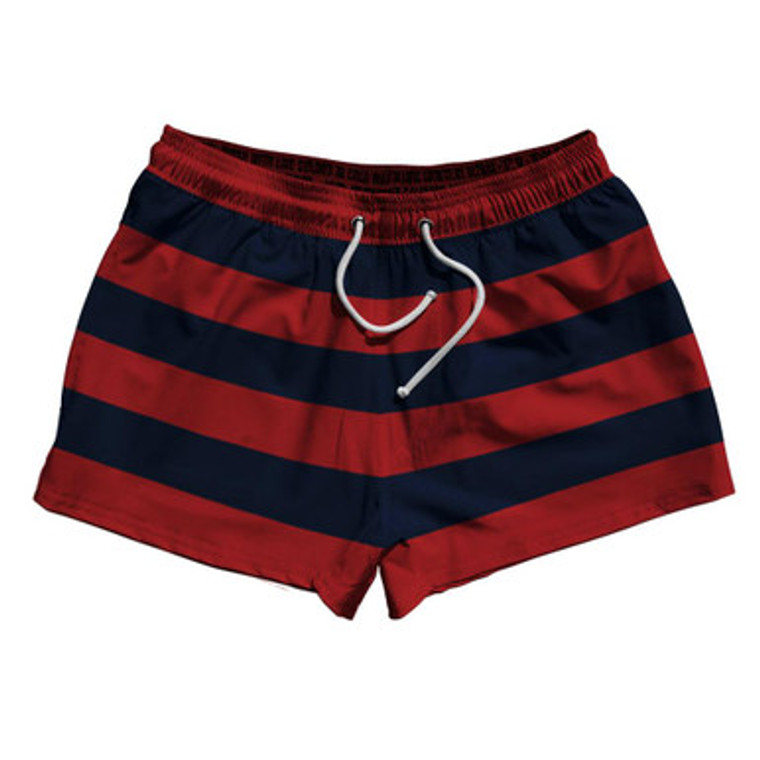 Navy & Red Horizontal Stripe 2.5" Swim Shorts Made in USA by Ultras
