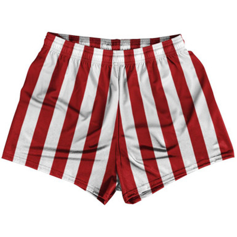 Dark Red & White Vertical Stripe Womens & Girls Sport Shorts End Made In USA by Ultras