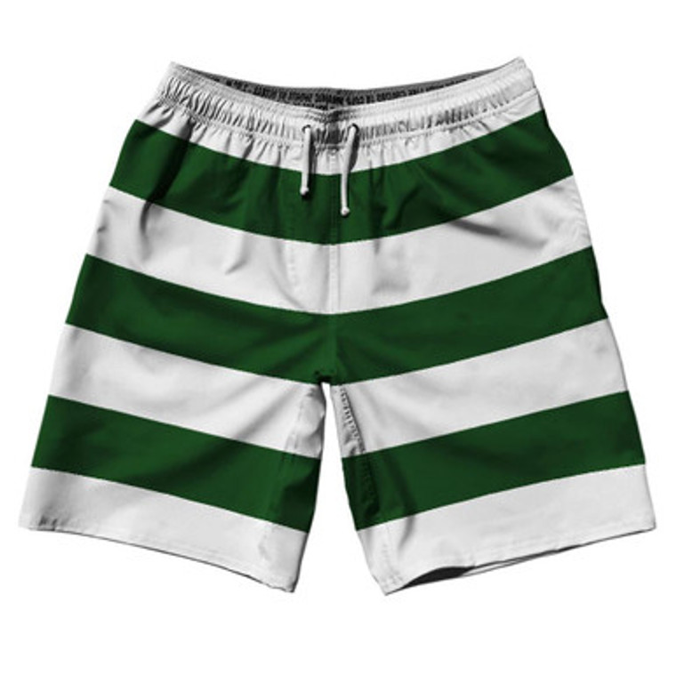 Hunter Green & White Horizontal Stripe 10" Swim Shorts Made in USA by Ultras