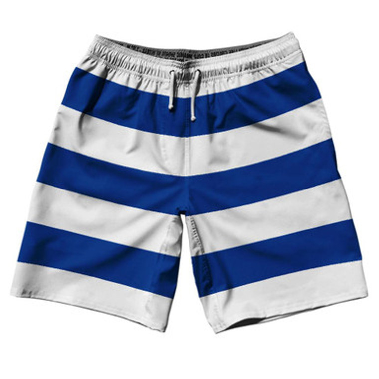 Royal Blue & White Horizontal Stripe 10" Swim Shorts Made in USA by Ultras