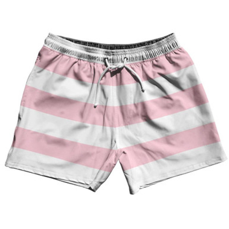 Pale Pink & White Horizontal Stripe 5" Swim Shorts Made in USA by Ultras