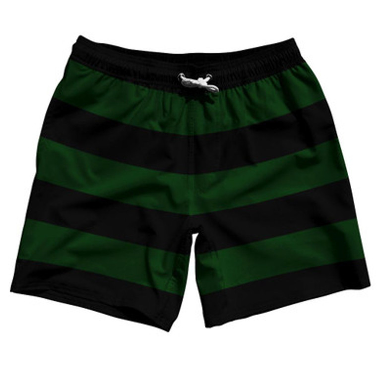 Forest Green & Black Horizontal Stripe 7" Swim Shorts Made in USA by Ultras