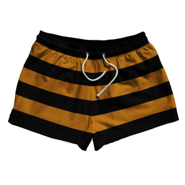 Burnt Orange & Black Horizontal Stripe 2.5" Swim Shorts Made in USA by Ultras