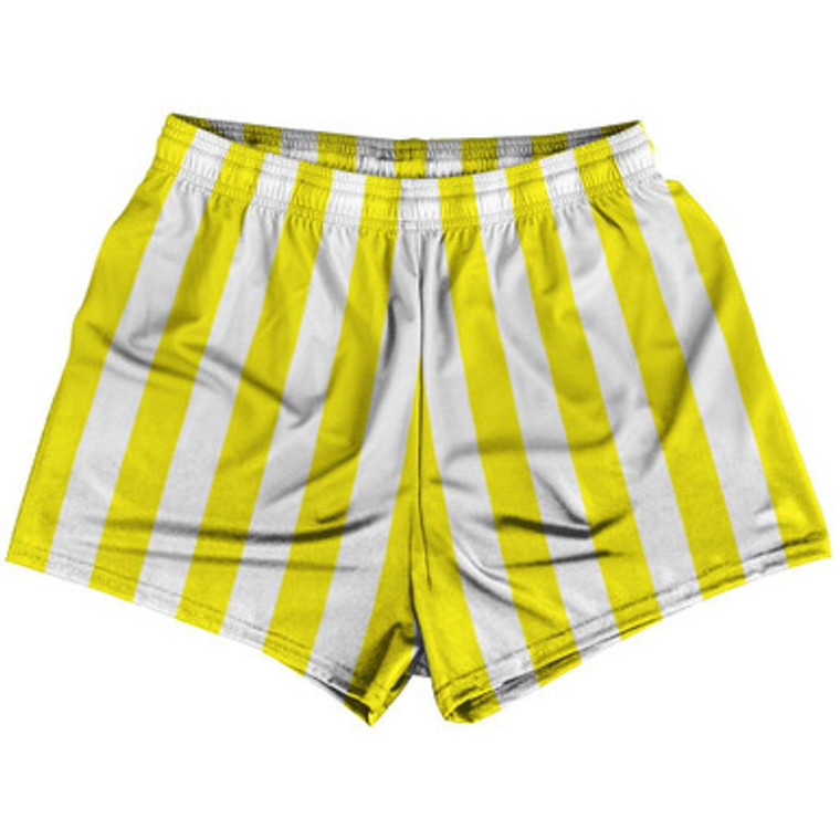 Canary Yellow & White Vertical Stripe Womens & Girls Sport Shorts End Made In USA by Ultras