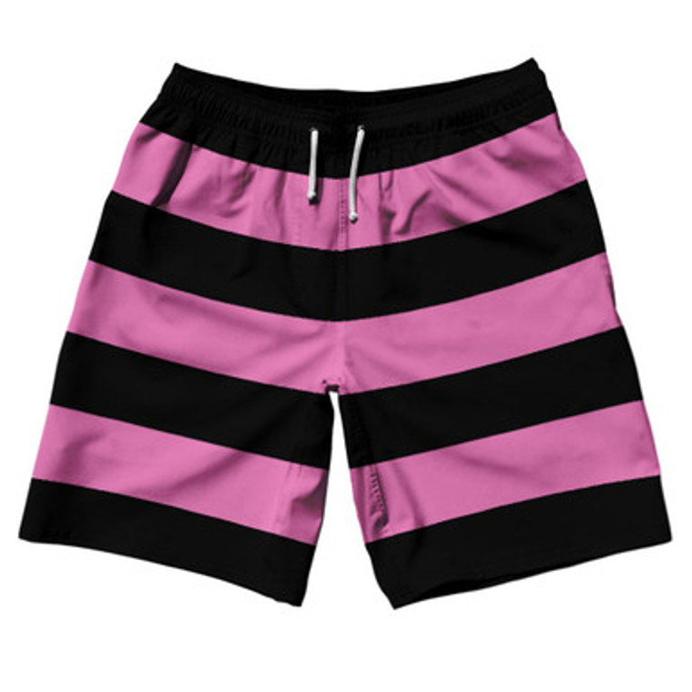 Hot Pink & Black Horizontal Stripe 10" Swim Shorts Made in USA by Ultras