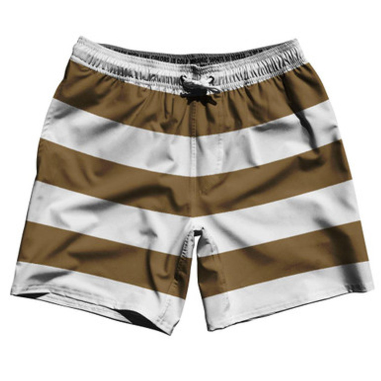 Medium Brown & White Horizontal Stripe 7" Swim Shorts Made in USA by Ultras