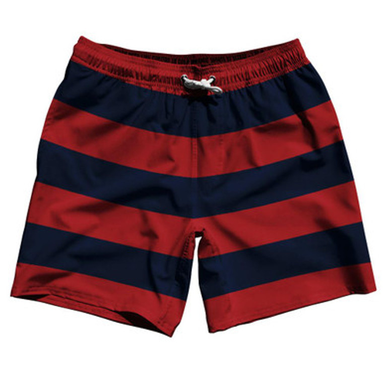 Navy & Red Horizontal Stripe 7" Swim Shorts Made in USA by Ultras