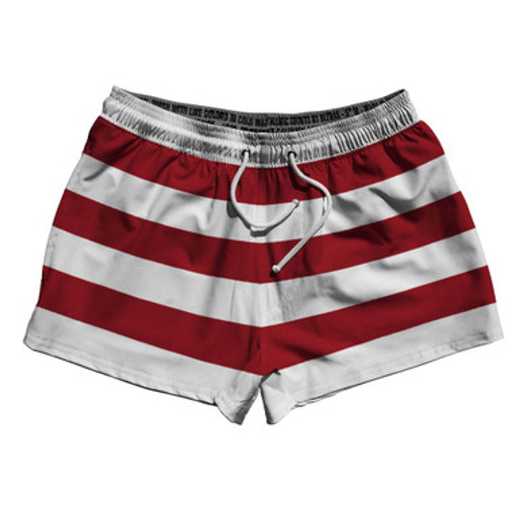 Cardinal Red & White Horizontal Stripe 2.5" Swim Shorts Made in USA by Ultras