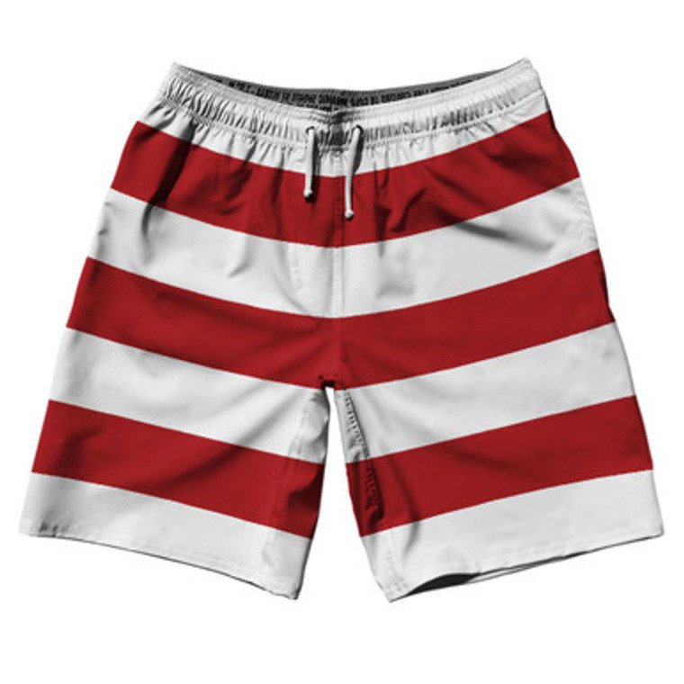 Dark Red & White Horizontal Stripe 10" Swim Shorts Made in USA by Ultras
