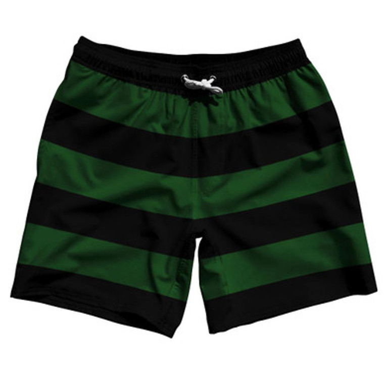 Hunter Green & White Horizontal Stripe 7" Swim Shorts Made in USA by Ultras