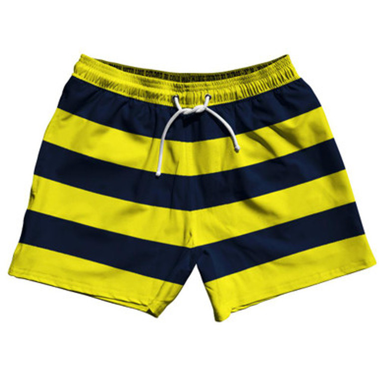 Navy & Yellow Horizontal Stripe 5" Swim Shorts Made in USA by Ultras