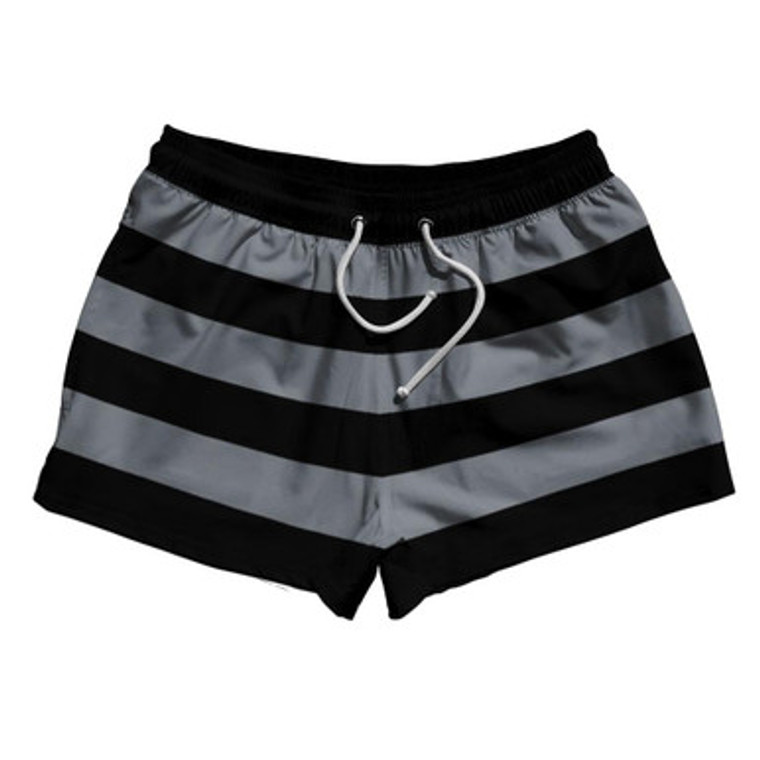 Dark Grey & Black Horizontal Stripe 2.5" Swim Shorts Made in USA by Ultras