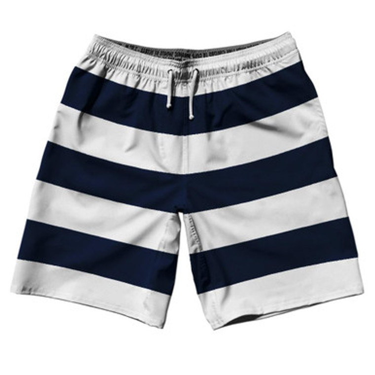 Navy & White Horizontal Stripe 10" Swim Shorts Made in USA by Ultras