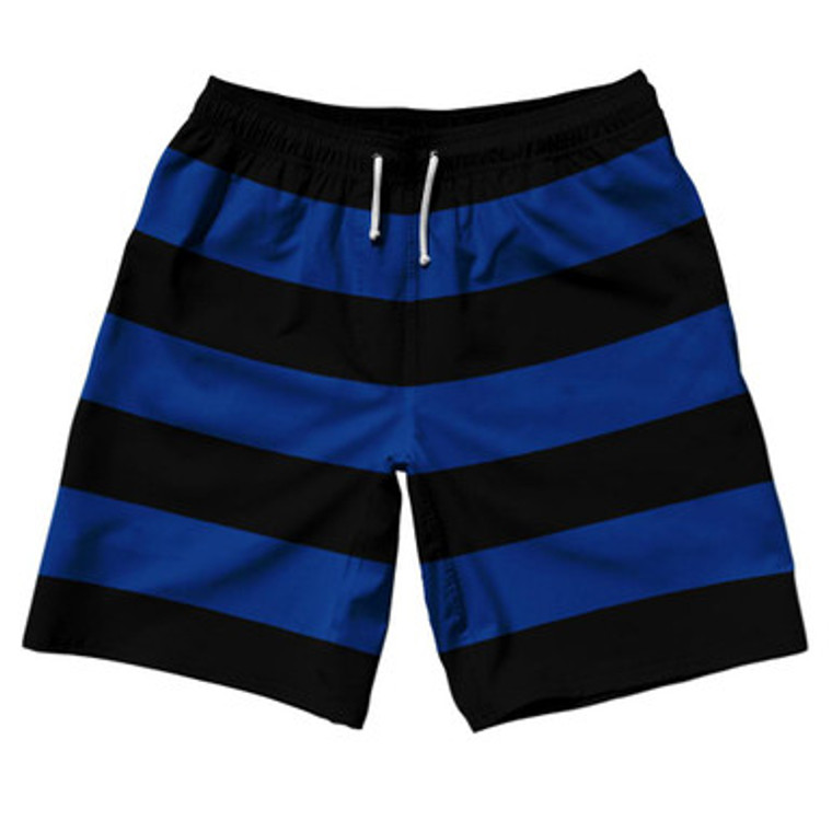 Royal Blue & Black Horizontal Stripe 10" Swim Shorts Made in USA by Ultras