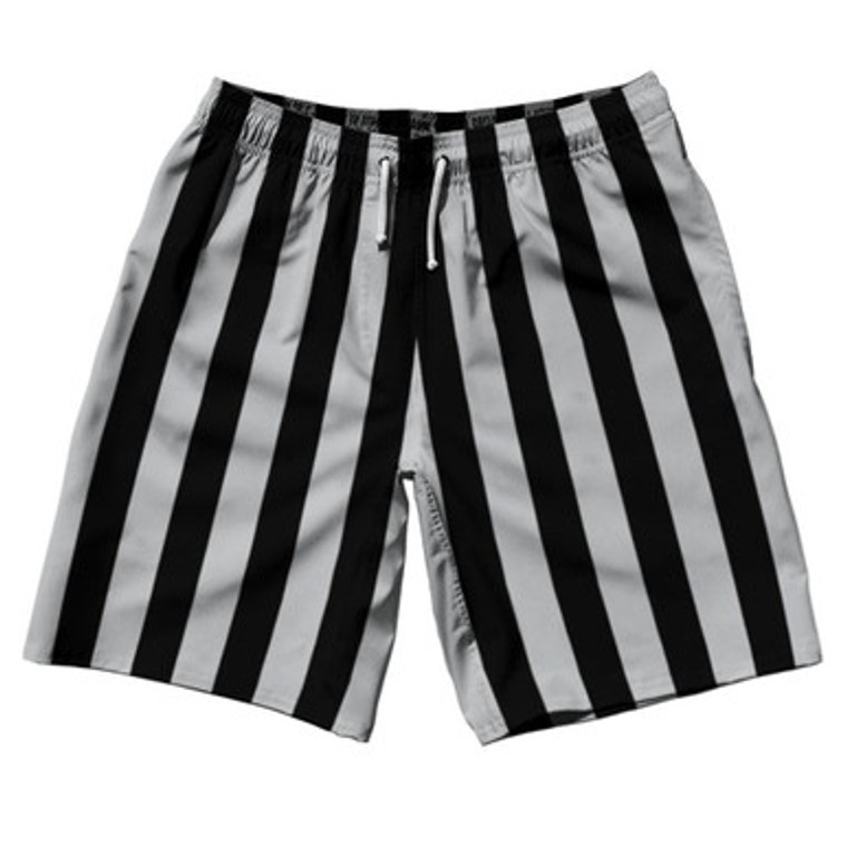 Medium Gray & Black Vertical Stripe 10" Swim Shorts Made in USA by Ultras