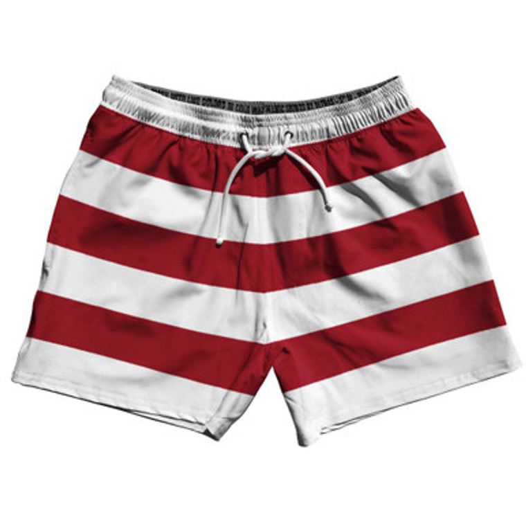 Dark Red & White Horizontal Stripe 5" Swim Shorts Made in USA by Ultras