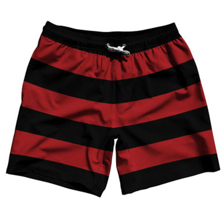 Dark Red & Black Horizontal Stripe 7" Swim Shorts Made in USA by Ultras