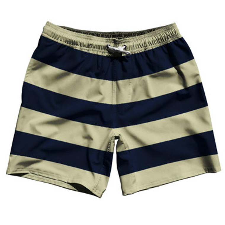 Navy & Vegas Gold Horizontal Stripe 7" Swim Shorts Made in USA by Ultras