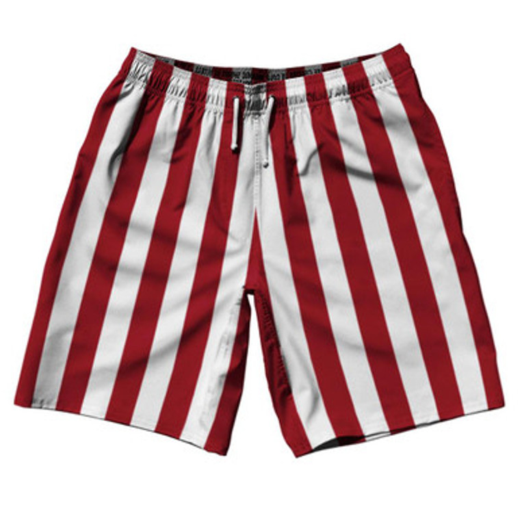 Cardinal Red & White Vertical Stripe 10" Swim Shorts Made in USA by Ultras