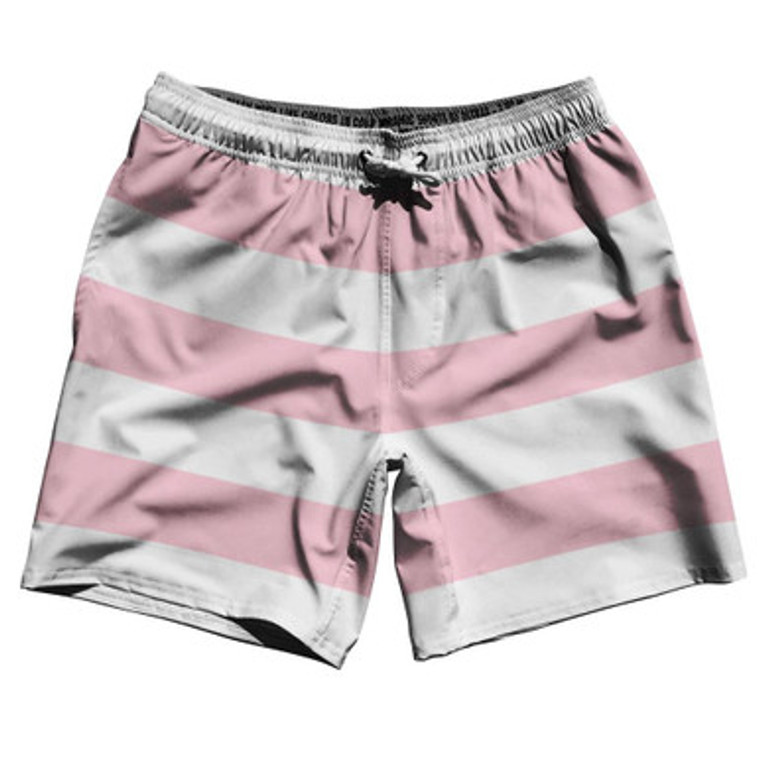 Pale Pink & White Horizontal Stripe 7" Swim Shorts Made in USA by Ultras