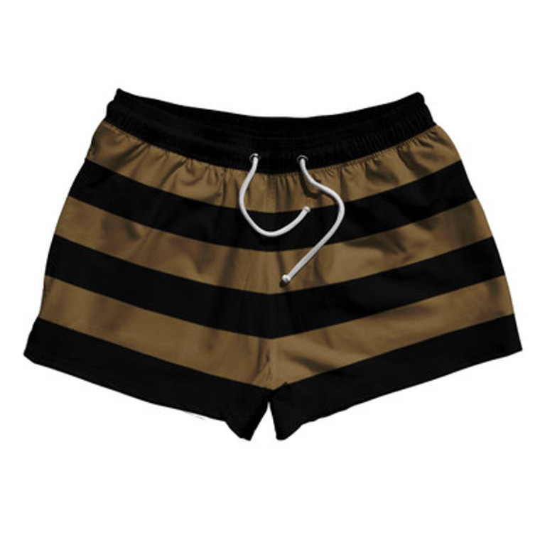 Medium Brown & Black Horizontal Stripe 2.5" Swim Shorts Made in USA by Ultras