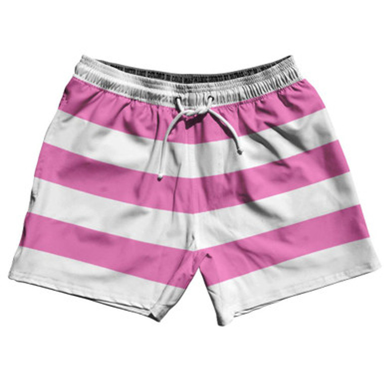 Hot Pink & White Horizontal Stripe 5" Swim Shorts Made in USA by Ultras