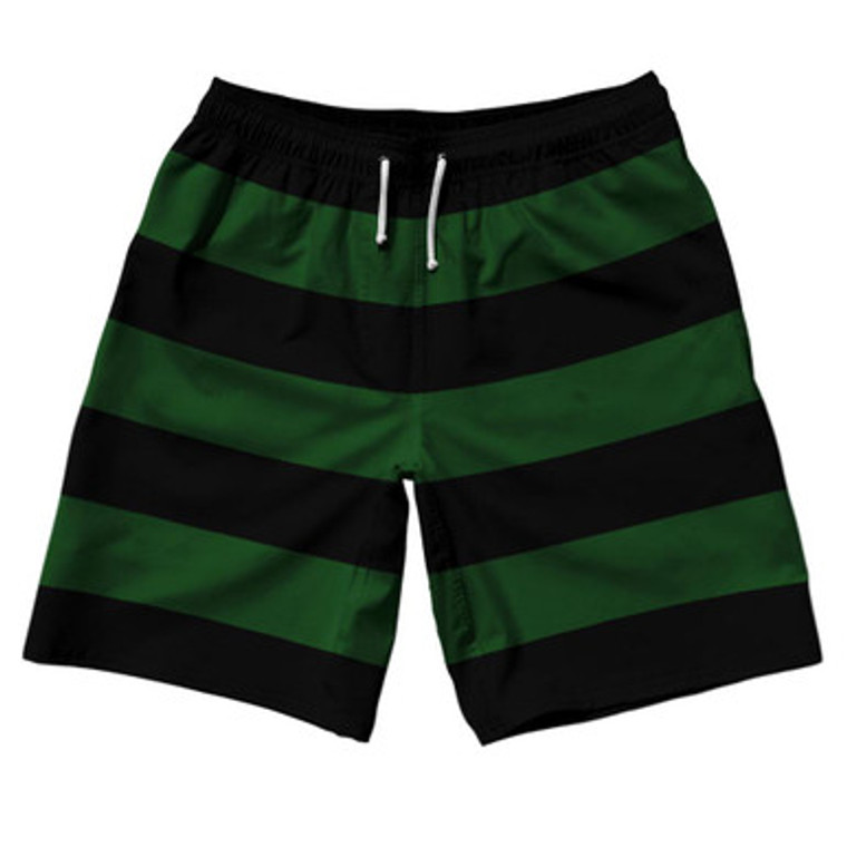 Hunter Green & Black Horizontal Stripe 10" Swim Shorts Made in USA by Ultras